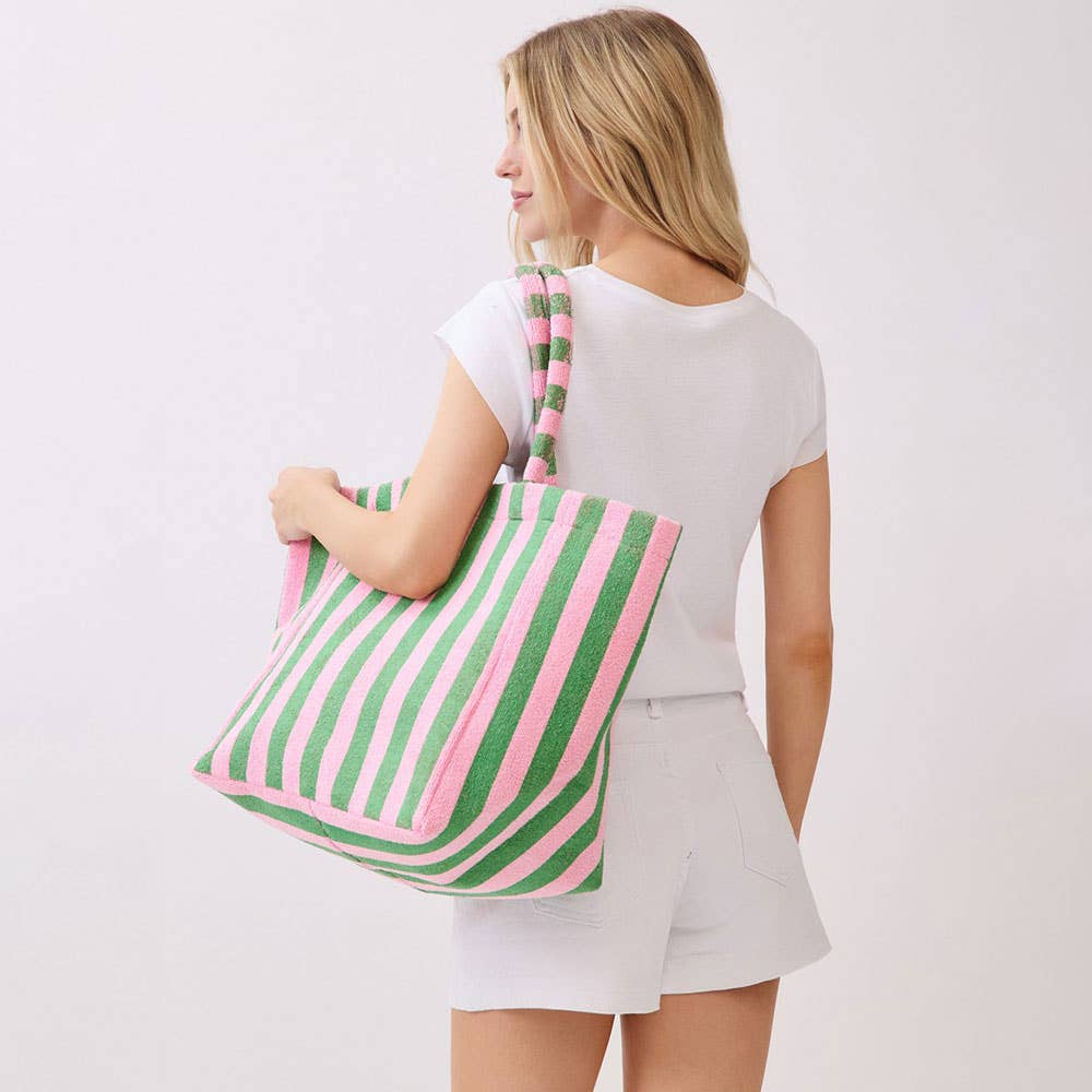 Avery Terry Tote Bag: Pink/Green