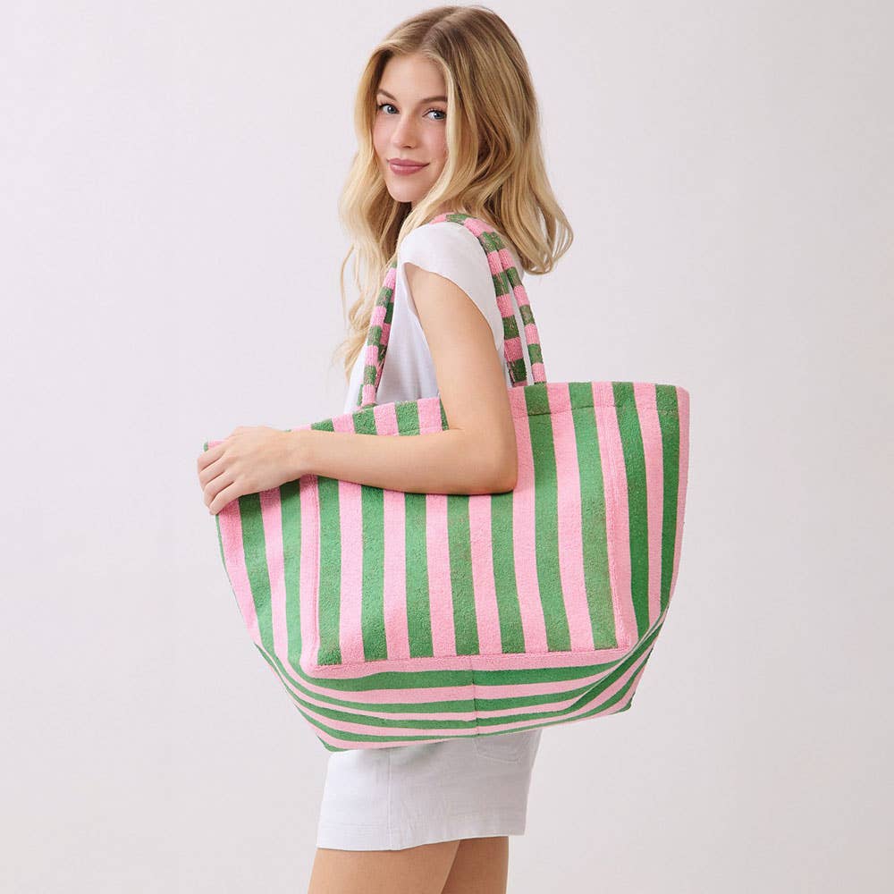 Avery Terry Tote Bag: Pink/Green
