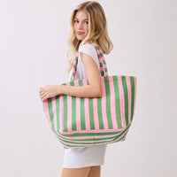 Avery Terry Tote Bag: Pink/Green