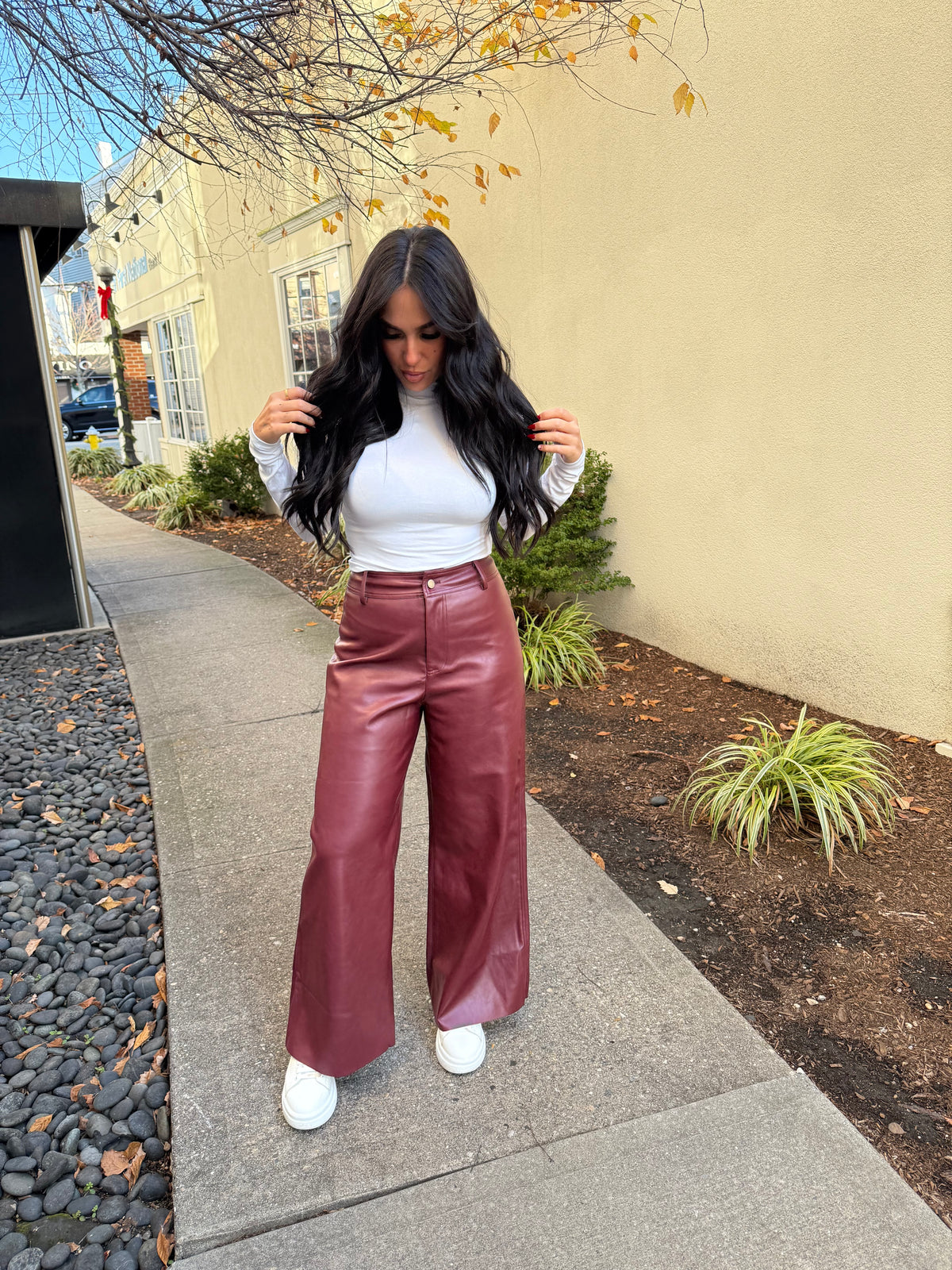 Cherry Wine Leather Pants