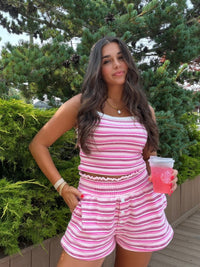 Berry Striped Short Set