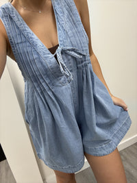 Pleated Denim Romper